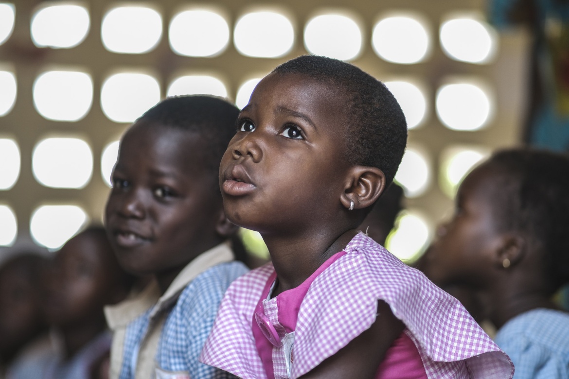Students in class at the community preschool in Nambirghékaha, near Korhogo. Côte d’Ivoire. Credit: GPE/Rodrig Mbock