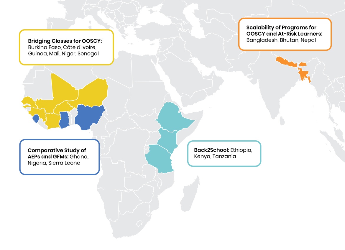 Figure 1: Countries in which GPE KIX projects focused on OOSCY were implemented